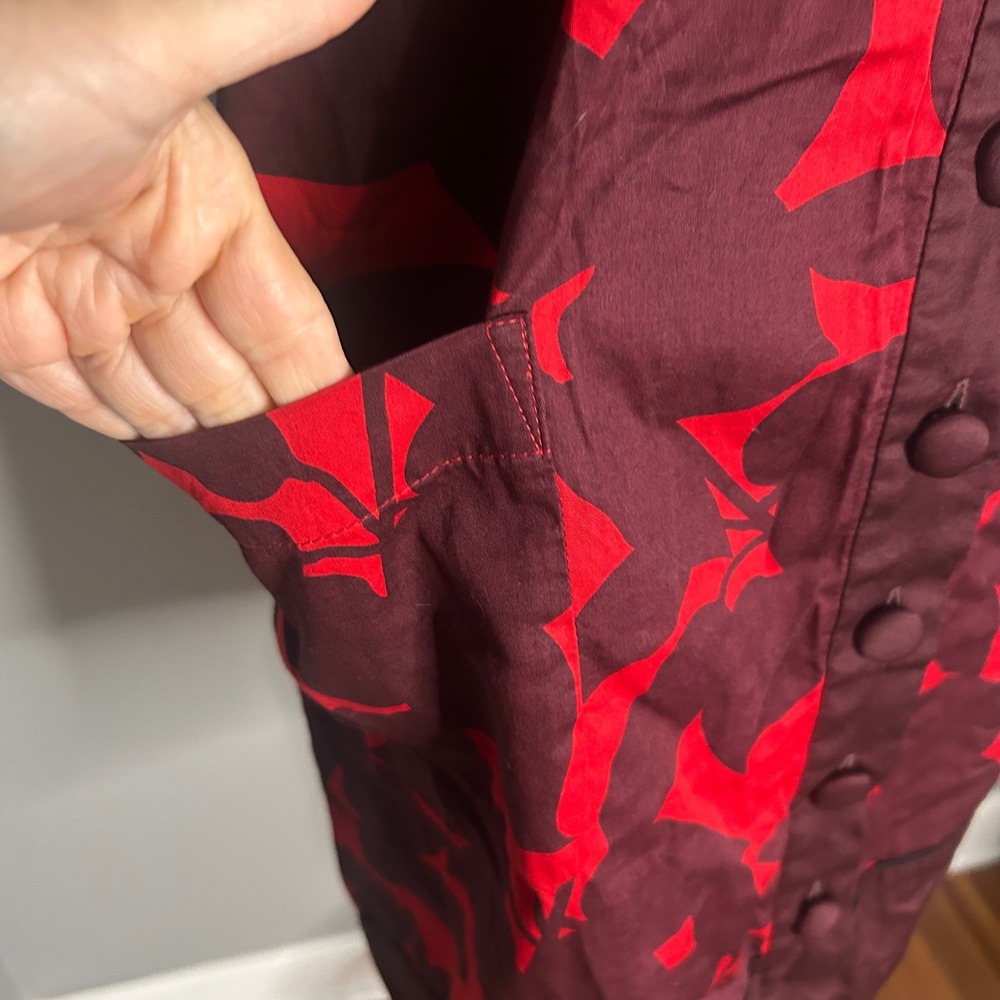 French‎ Connection Floral Print babydoll Dress Pockets Button Front Red Brown - Picture 2 of 8